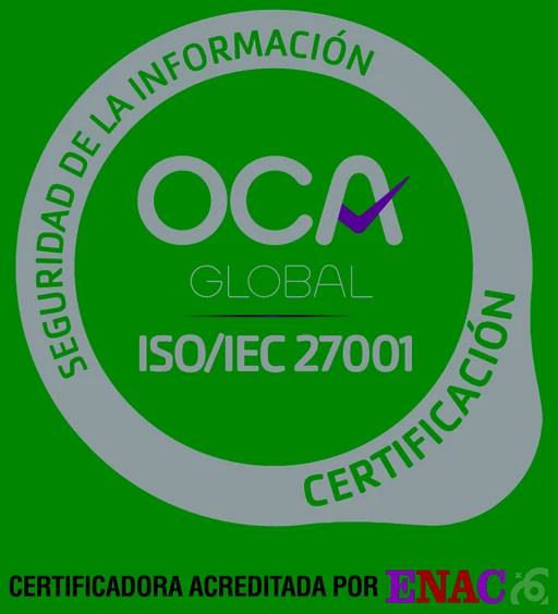 Sello OCA Global acreditado por ENAC — certificación ISO/IEC 27001 en seguridad de la información