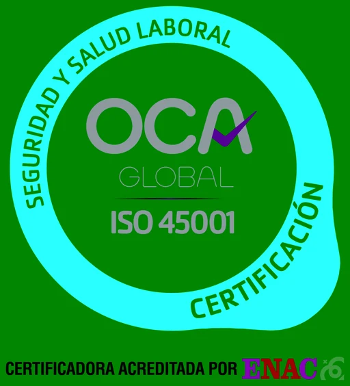 Sello OCA Global acreditado por ENAC — certificación ISO 45001 en seguridad y salud laboral